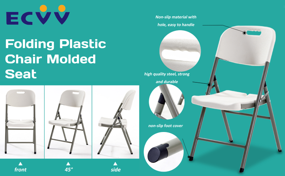 ECVV Folding Plastic Chair Molded Seat & Back Stackable Indoor Outdoor