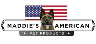 Maddie's American Pet Products Logo; American Flag with Maddie Illustration 