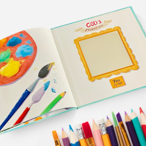 A photo of a page in the book featuring a reflective inset mirror.