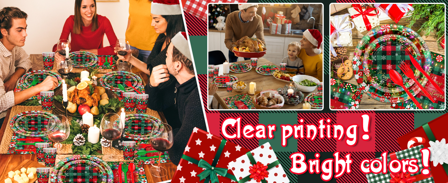 Avezano 192 Pcs Christmas Paper Plates and Napkins Merry