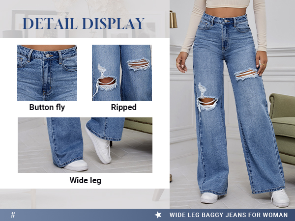 パンツ Japanese Destroyed baggy wide Leg jeans LAJIOJIO Womens Ripped Wide Leg Jeans Baggy Distressed Y2K