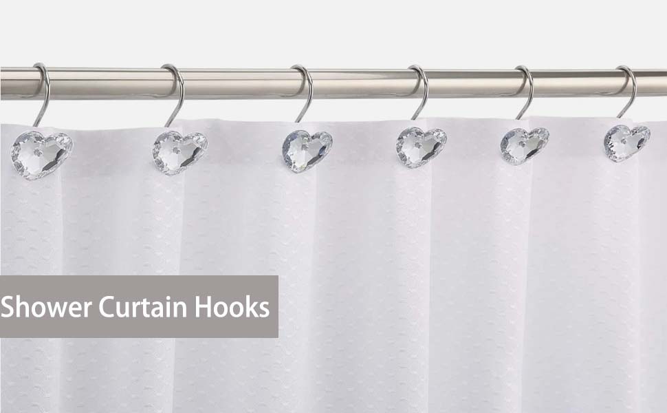 Crystal Heart Shower Curtain Hooks, 12pcs