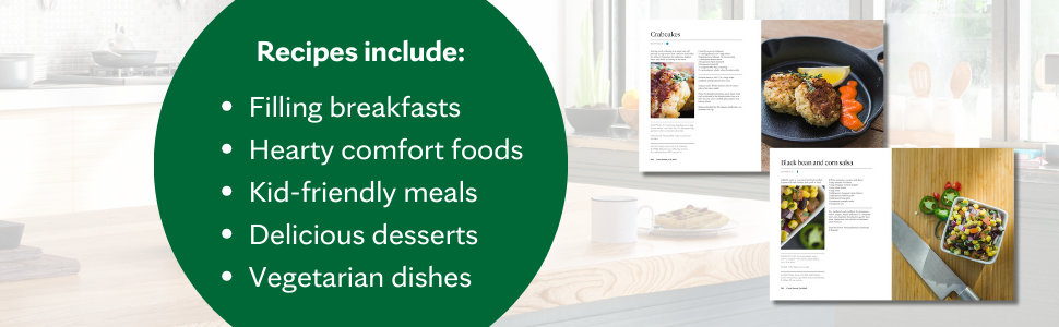 kitchen with cookbook spread and green circle