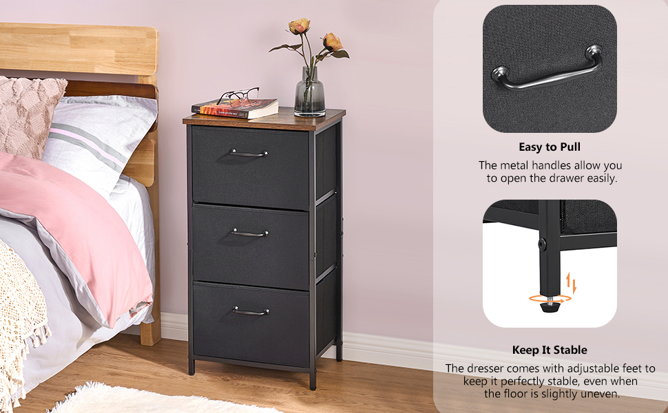Fabric Storage Drawer, 3 Drawers Nightstand, Removable
