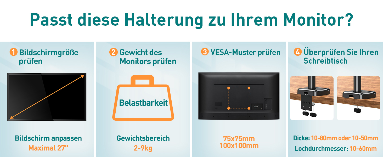 Monitor Halterung 3 Monitore Gasdruckfeder 3 Monitorhalterung Monitor und Schreibtisch überprüfen