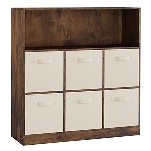 wooden wide 7 cubed cupboard bookcase storage units shelves 6 drawers baskets