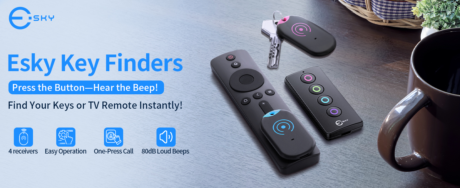 Esky Ultra Slim Key Finder, Remote Finders Locator with 80dB Sound and 4 Receivers