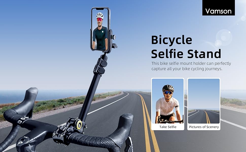 Vamson Bike Selfie Stick Handlebar Mount with Phone Clip