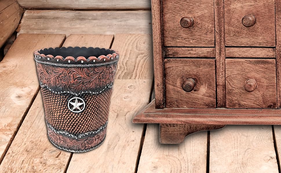Tooled Leather-inspired with Star Accent Trash can by BestGiftEver