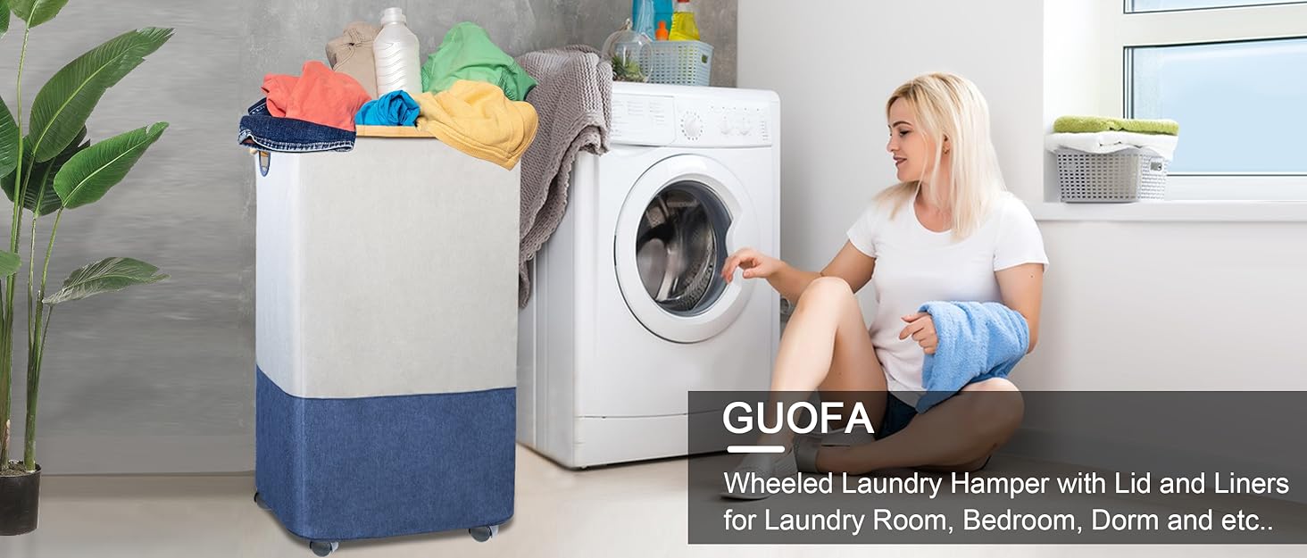 70L Laundry Hamper with Wheels, Lidded Laundry Basket with Handle for