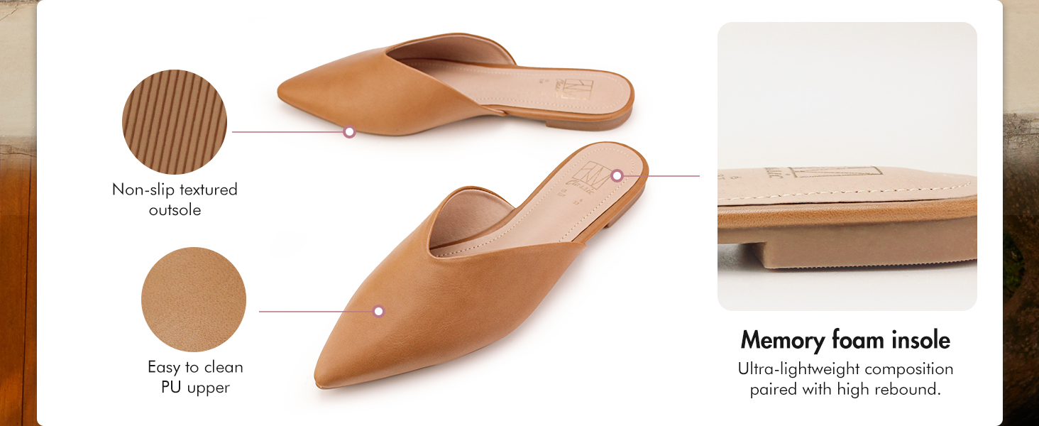 Hawkwell Women's Backless Slip on Slides Loafer Shoes Flats Comfortable Pointed Toe Mules