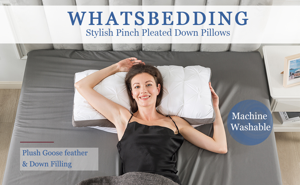 WhatsBedding Goose Down Feather Pillows Queen Size Set of 1