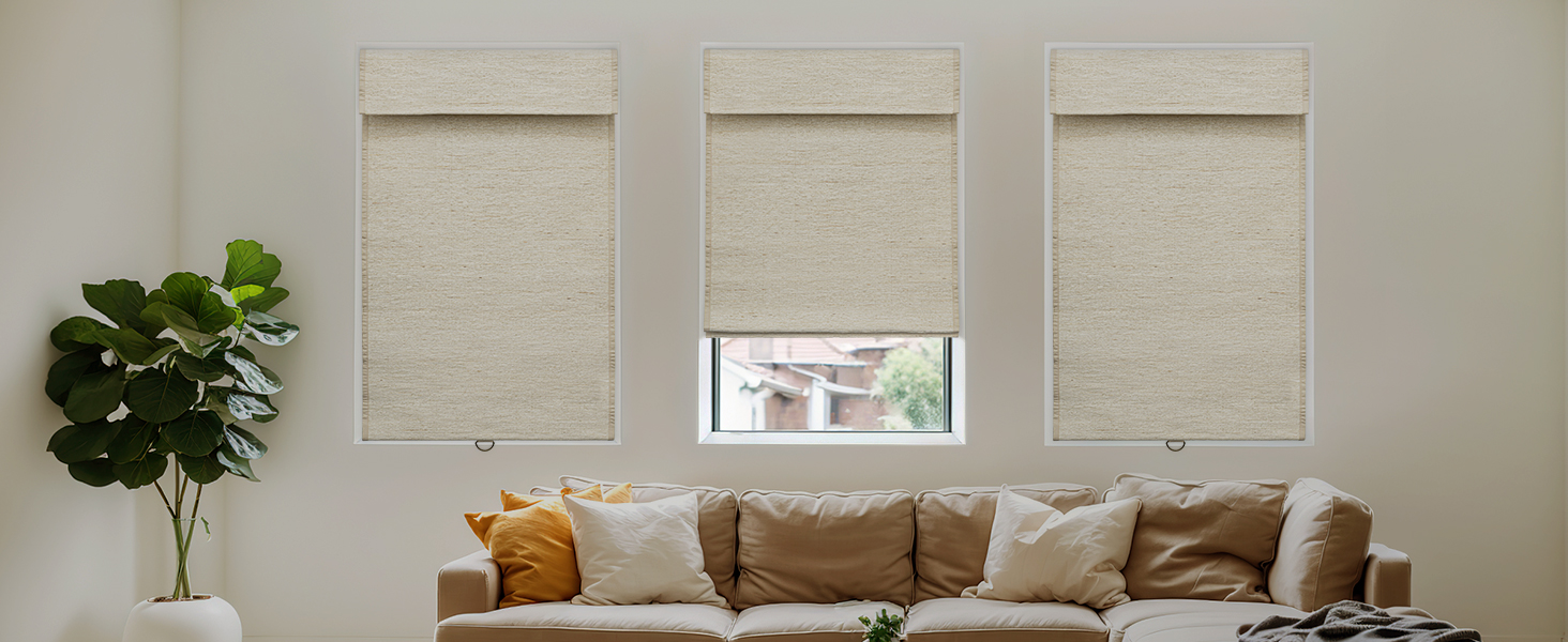 Pasoun Cordless Roman Shades Custom Natural Linen Weaving