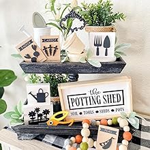 spring black rustic rectangle tiered tray with felt garland and 3d rustic wood signs decor
