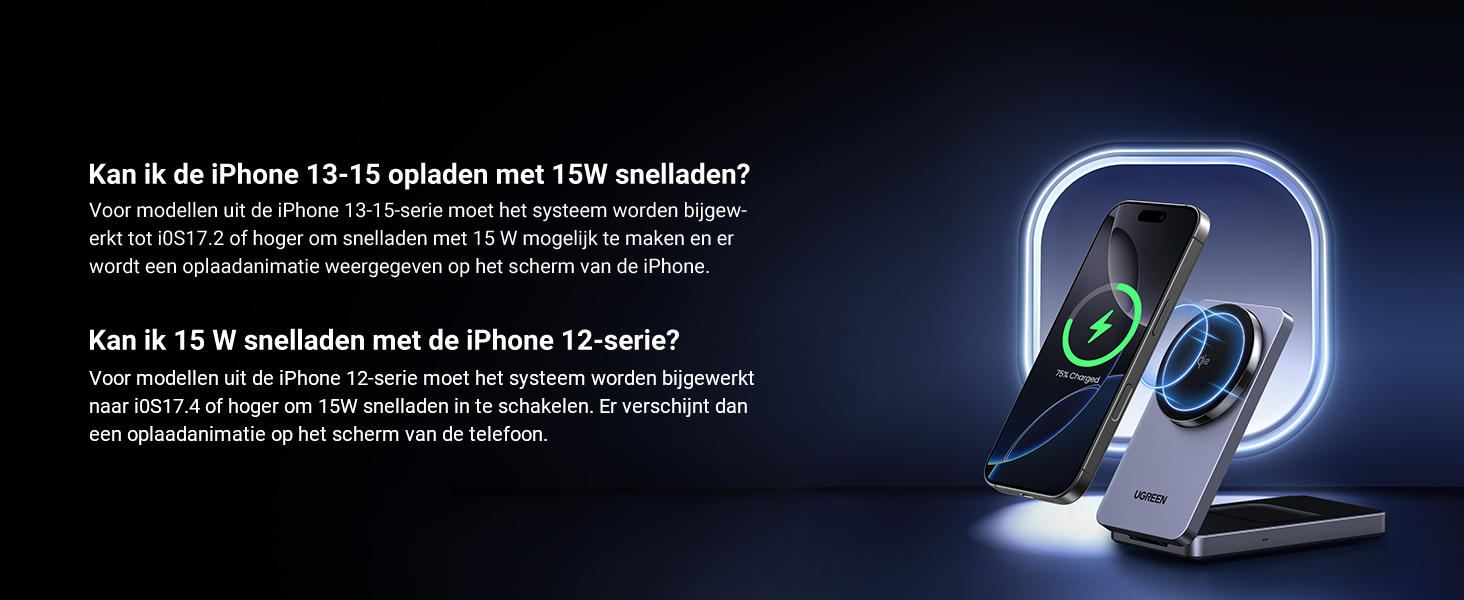 UGREEN MagFlow Qi2 15W Magnetisch Oplaadstation 2-in-1 2