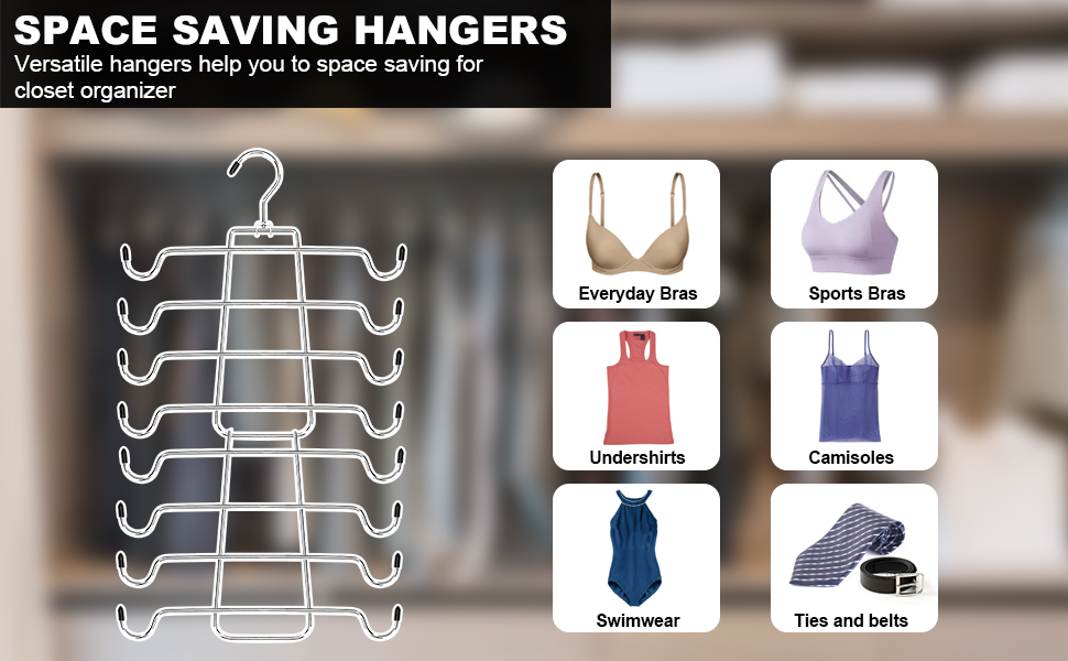 TAOUNOA 4 Pack Tank Top Hanger, 8 Tier Hangers Space Saving Dorm Decor, Foldable