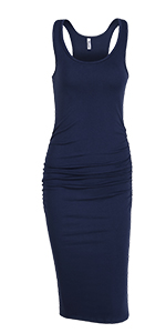Racerback Ruched Bodycon Midi Tank Dress