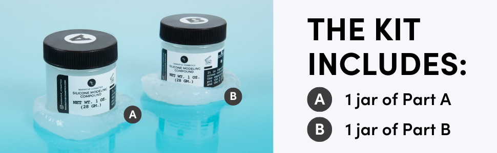 Silicone Modeling Compound Kit contents, 1 jar of part A, 1 jar of part B