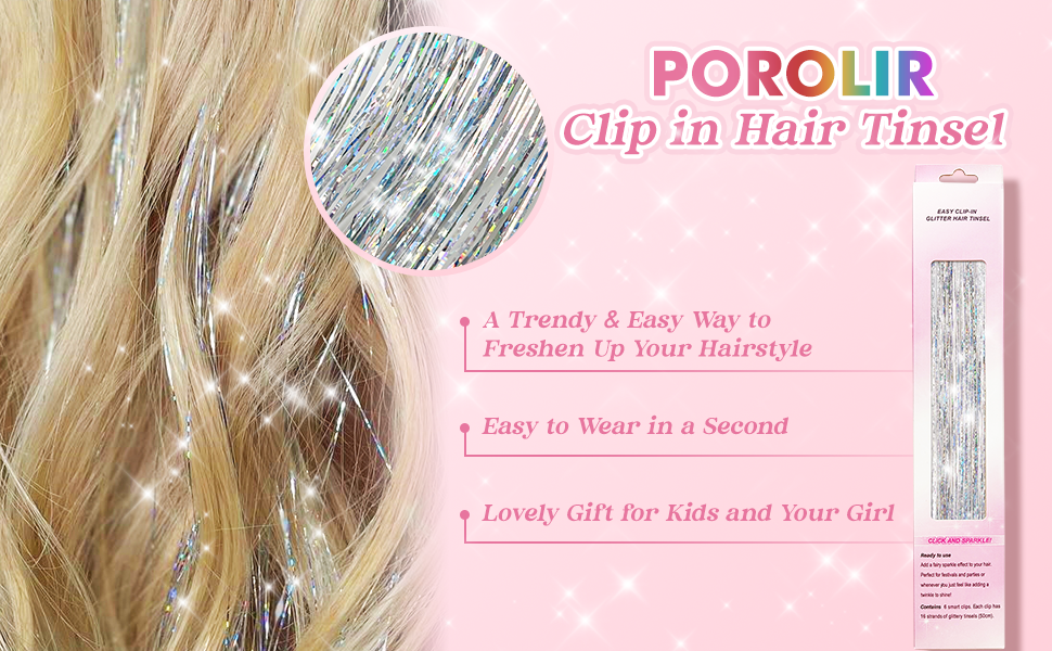 Clip in hair tinsel_hair extension_hair tinsel kit