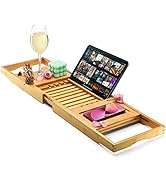Luxury Foldable Bathtub Tray Caddy - Waterproof Wooden Bath Organizer for Wine, Book, Soap, Phone...