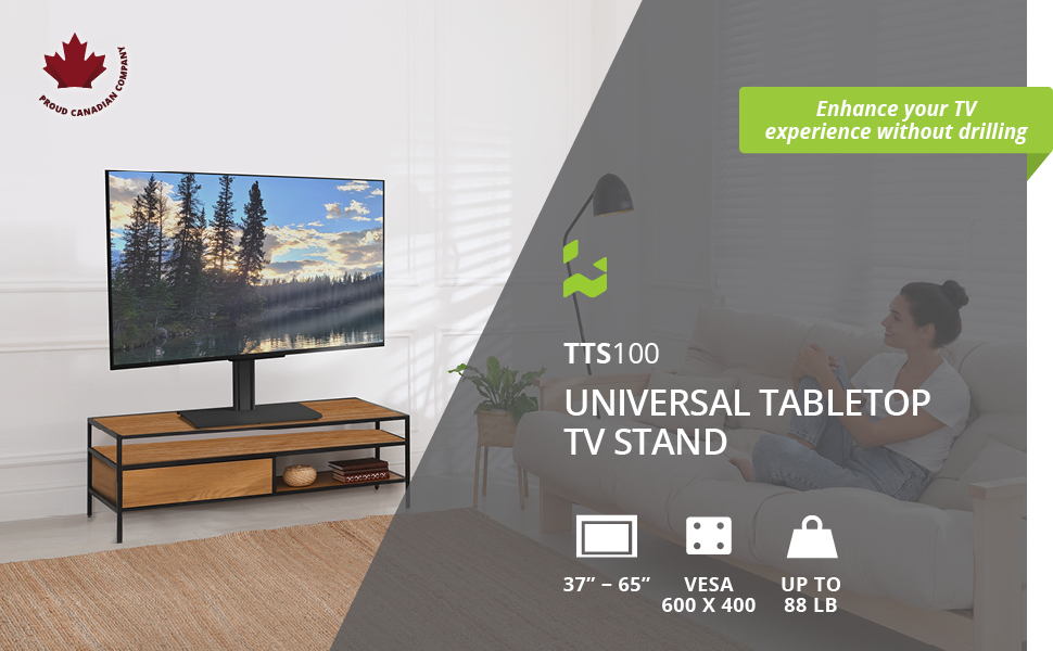 Kanto TTS100 Tabletop TV Stand for 37 inch to 60 inch Flat Panel TVs