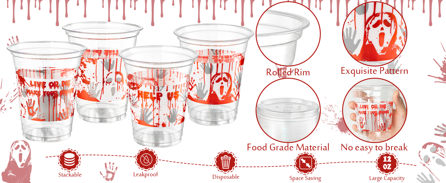 50Pcs Bloody Halloween Party Plastic Cups