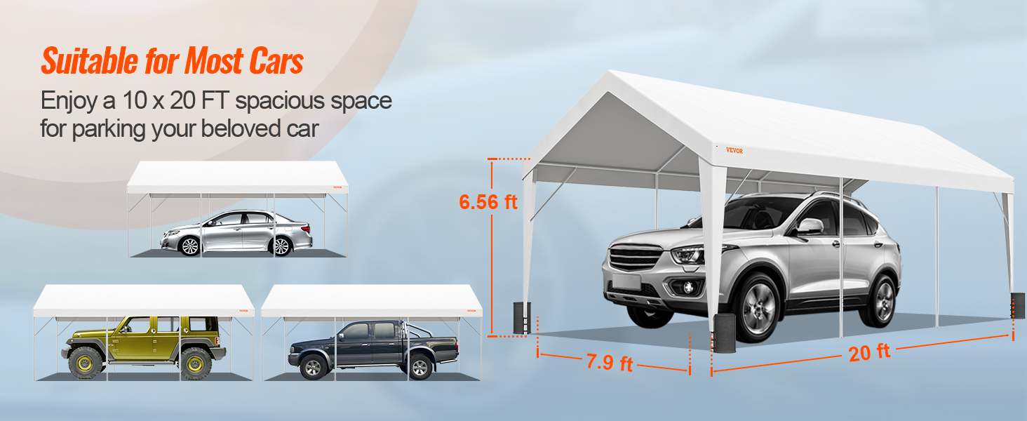 VEVOR Carport, 10x20 ft Heavy Duty Car Canopy Garage Boat