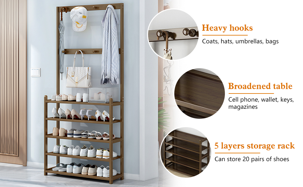 Shoe Rock Orginzer and Coat Rack 2 in 1,Hall Tree,Free Standing Shoe