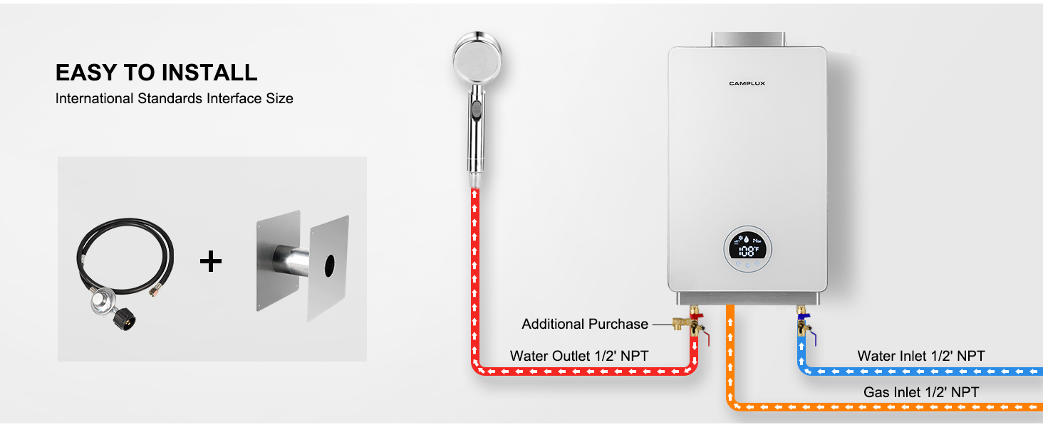 CAMPLUX Propane Gas Tankless Water Heater 3.18 GPM, 82,000 BTU Instant