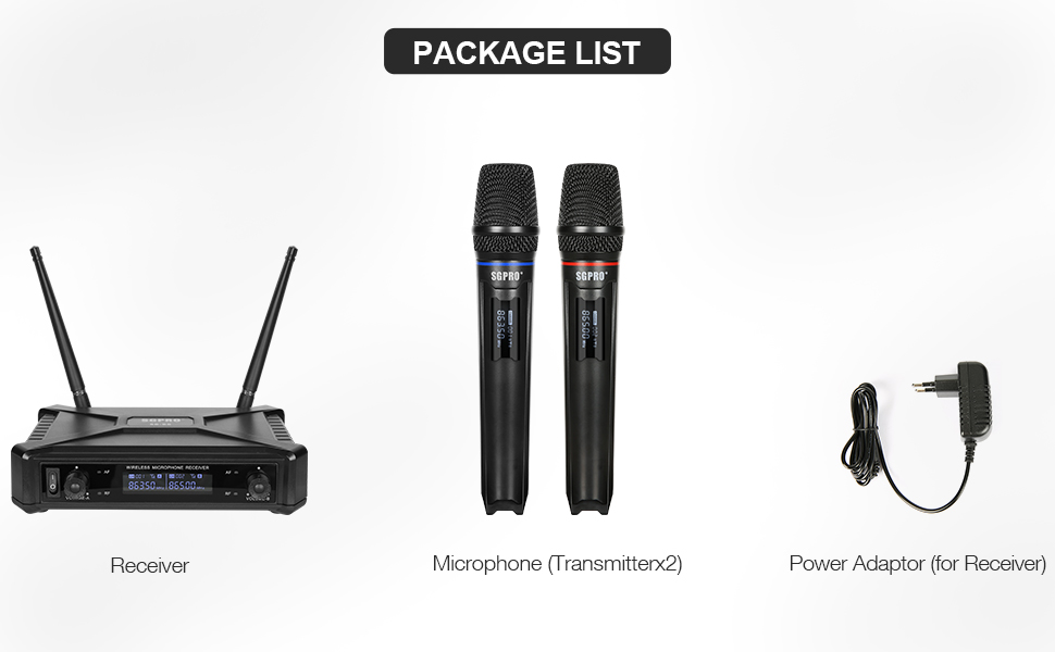SGPRO Wireless Microphone System of 2 Handheld Mics and 1 Corded