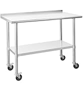 Chingoo Stainless Steel Table with Wheels & Backsplashs 24 x 48 Food Prep Tables for Commercial K...