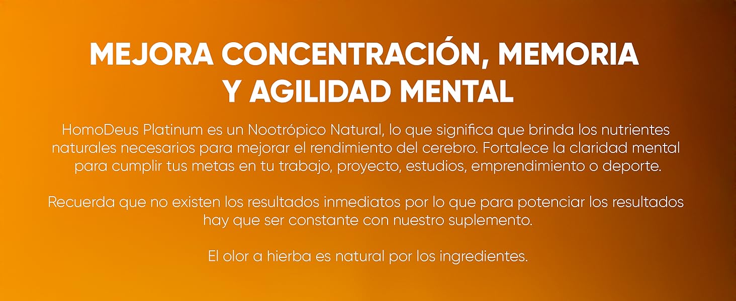 HomoDeus Platinum Nootrópico Mejorado |Concentración, Memoria y Agilidad Mental  Suplemento Natural