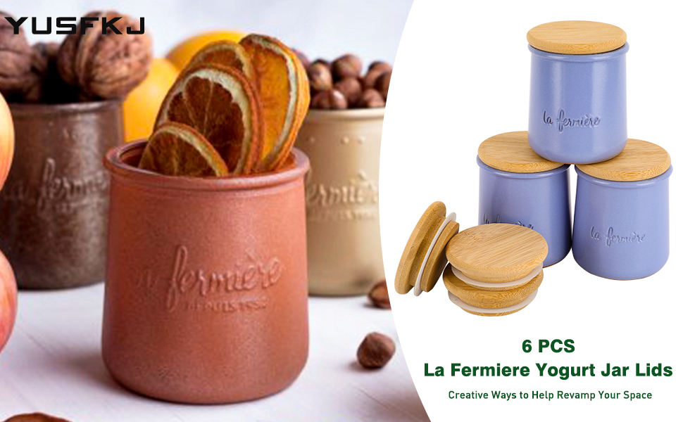 6 Pcs La Fermiere Yogurt Jar Lids, Bamboo Jar Lids for La