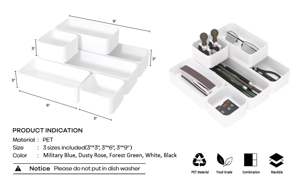 6 Piece Stackable Plastic Organizer Drawers Set, Multifunctional