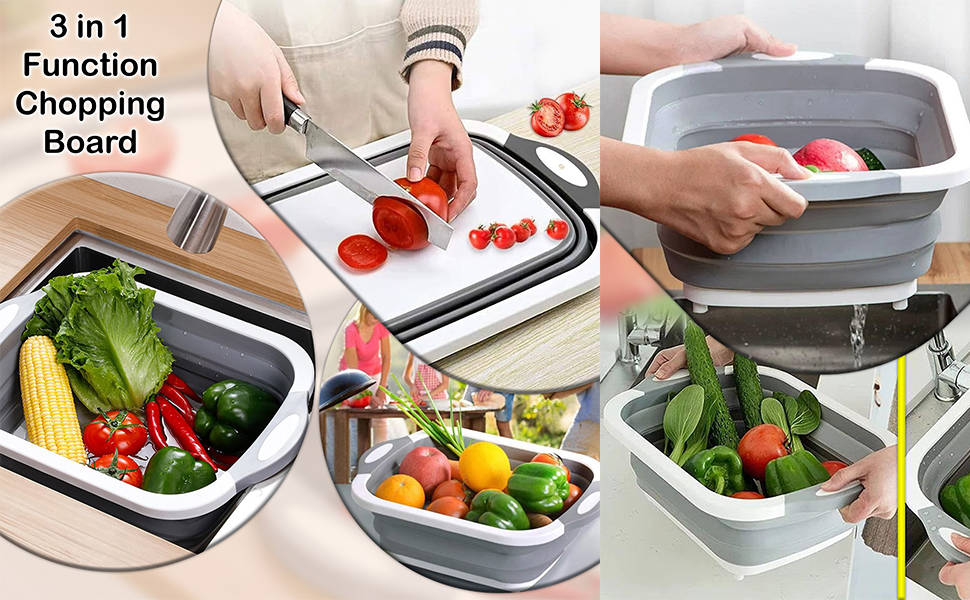 Collapsible with Foldable Chopping Board - Multifunctional Wash Basin Drainage & Washing Vegetables