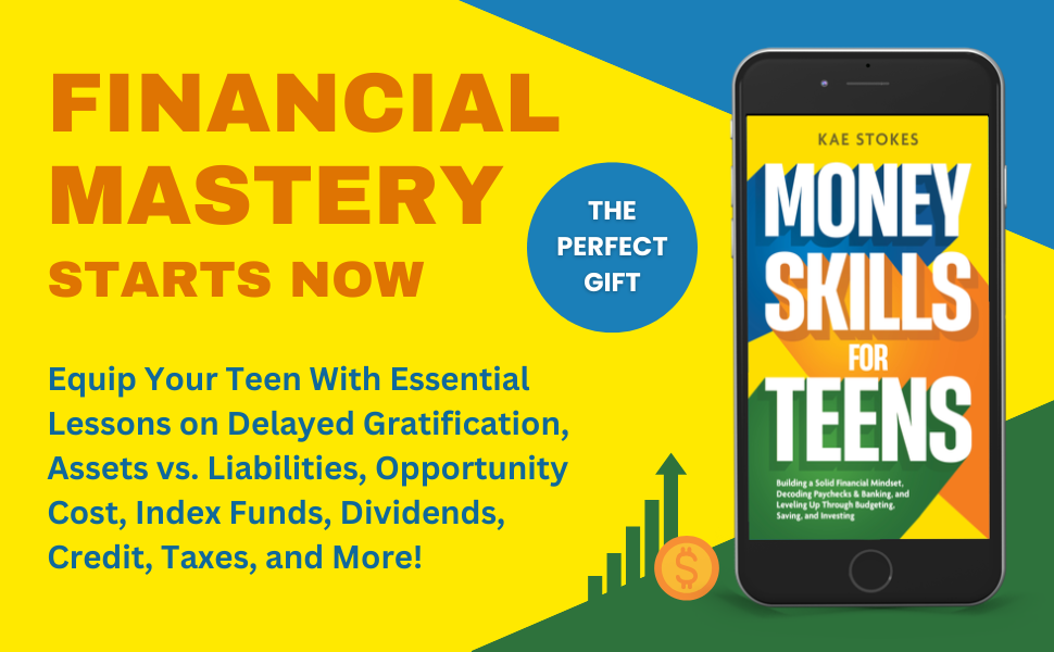 phone and tablet showing money skills for teens cover with text about a gift for financial mastery