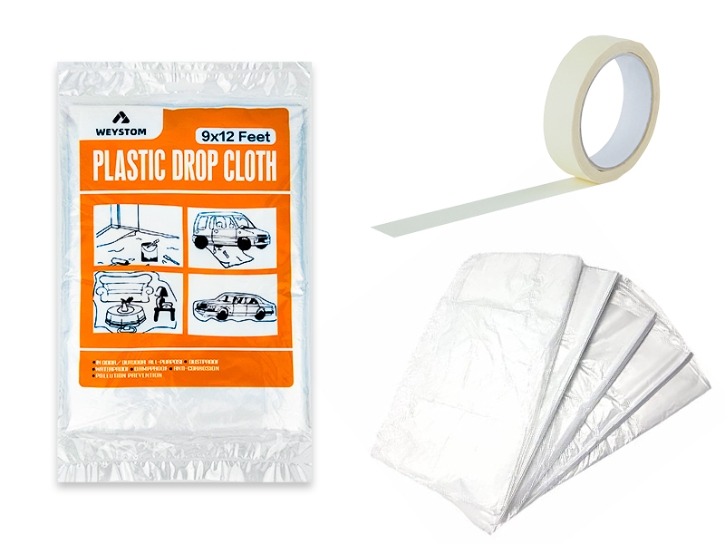 5 Piece 9x12 FT Plastic Drop Sheets for Painting, Waterproof Antidust