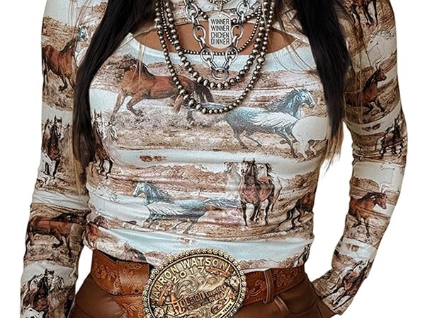 Urchics Womens Long Sleeve Shirts Western T-Shirt Slim Fit