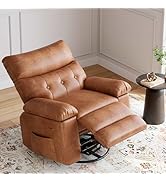 GarveeHome Oversized Rocker Swivel Recliner Chair - PU Leather Extra Wide Manual Recliner for Adu...