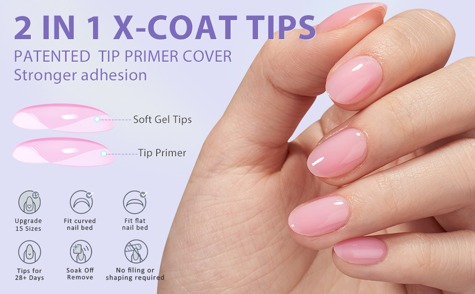 BTArtbox Gel Nail Kit Soft Gel Nail Tips and Glue Gel Kit, 2 in 1 XCoat Tips Gel Nail X