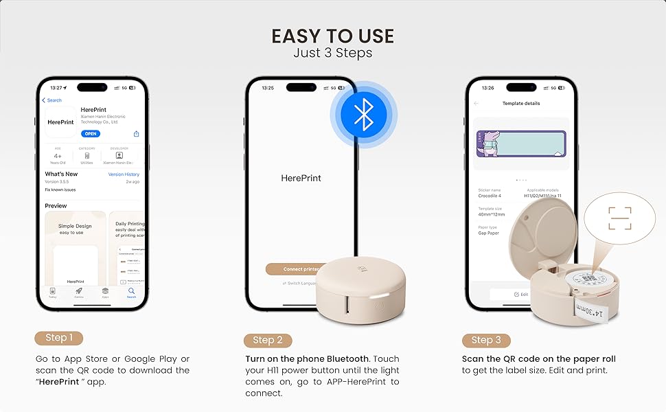 HPRT H11 Label Maker Machine Bluetooth Handheld Label Printer with USB Charging, Mini Sticker
