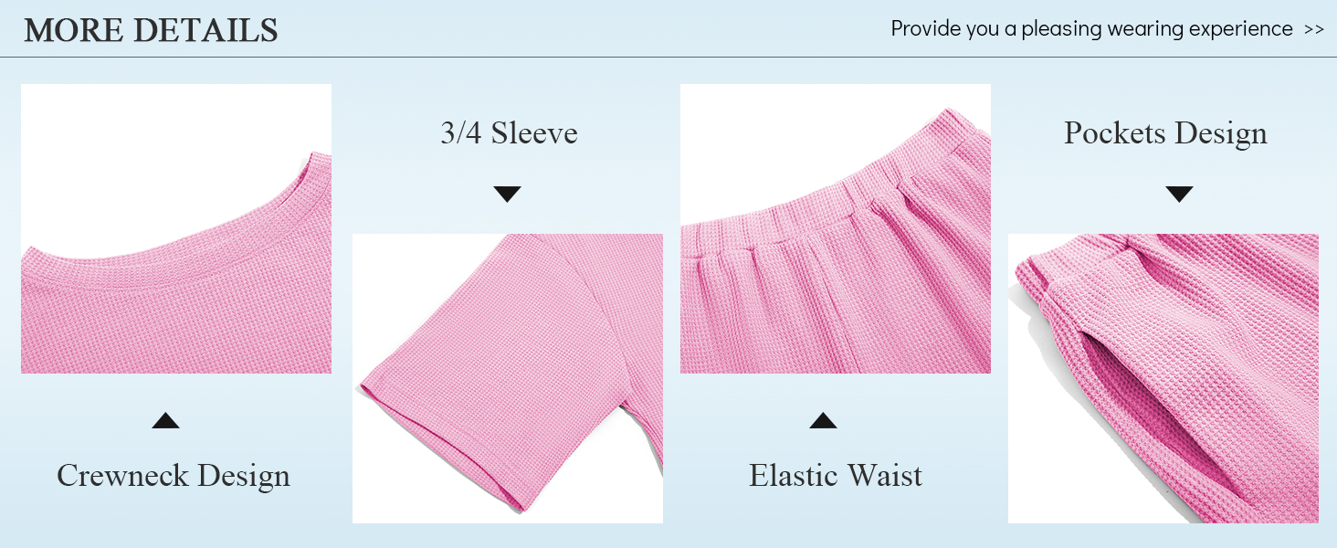 Womens Lounge Set 2 Piece Outfits Crewneck 3/4 Sleeve Tops and Shorts Casual Pajamas Sets