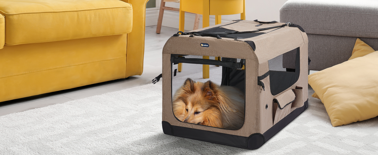Veehoo Folding Soft Dog Crate, 3Door Pet Kennel for CrateTraining