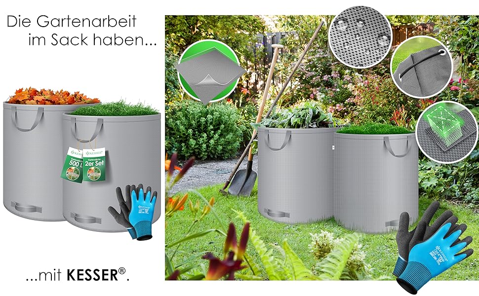 Tuinzak (grijs, 500L, set van 2)