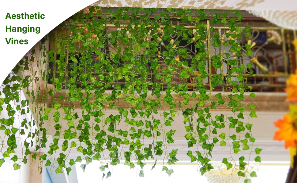 Bemece 12 Pack Artificial Vines, Fake Plants Ivy Greenery Leaves