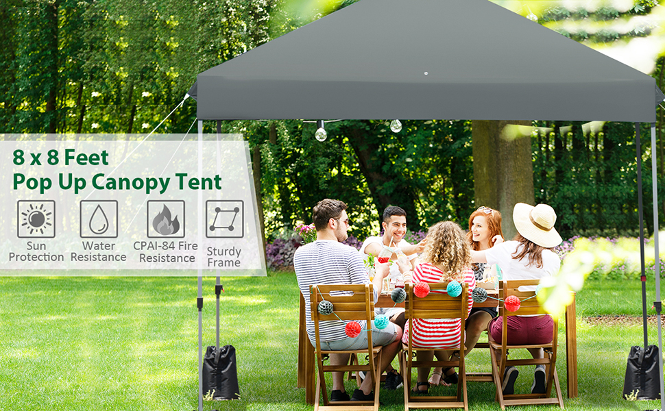 COSTWAY 2.5x2.5M Pop Up Gazebo, 3-Position Height Adjustable Commercial Instant Canopy Tent With Roller Bag And 4 Sandbags, Garden Patio Sun Shelter For Camping Barbecue Party (Blue) 13 banner