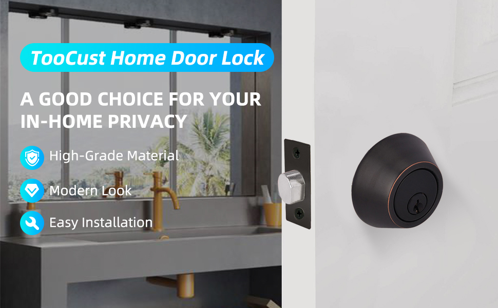 Square Single Cylinder Deadbolt, Modern Deadbolt Lock with Keys, Door