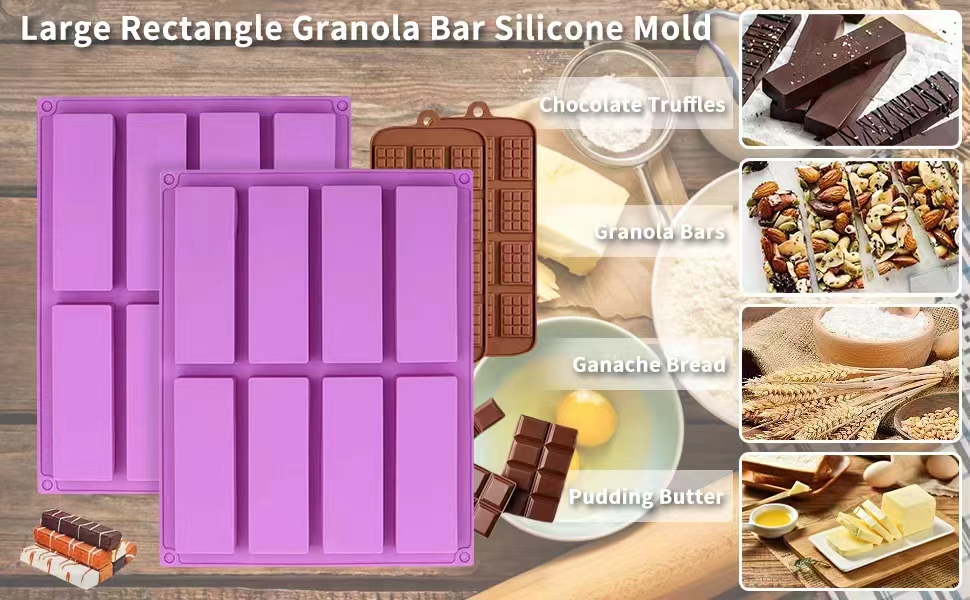 4 Pack Silicone Mold, 8 Cavity Large Rectangle Granola Bar