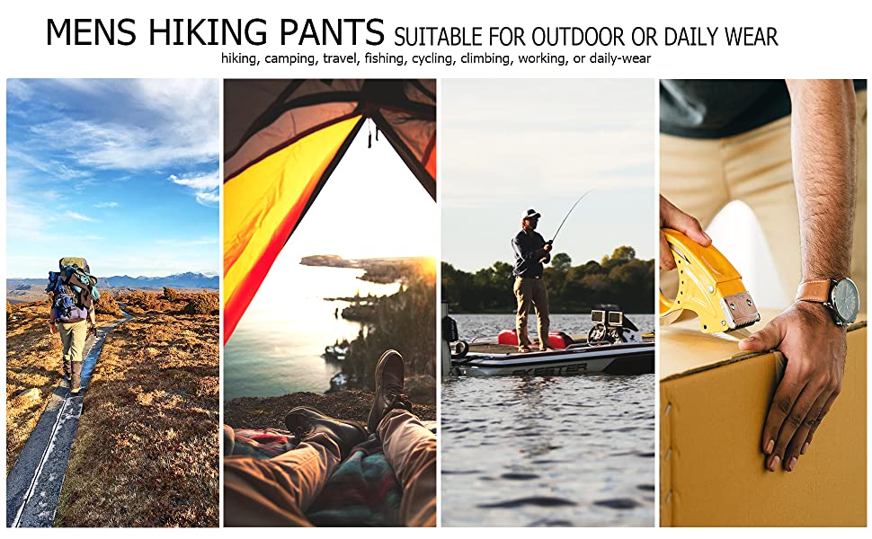 Men's Cargo Pants Lightweight Hiking Pants Stretch Joggers Travel Work Fishing Zipper pockets