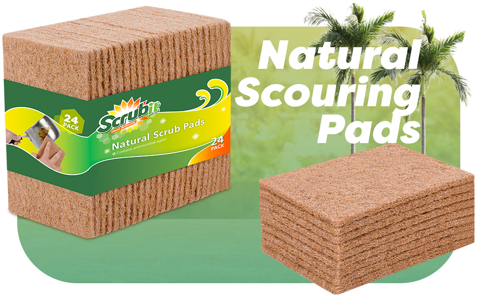 SCRUBIT Natural Scouring Pads (24 Pack) Eco Friendly